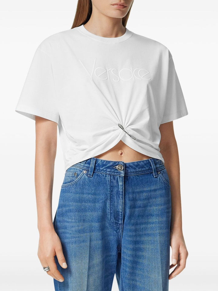 Versace White Cropped T-shirt with Pin