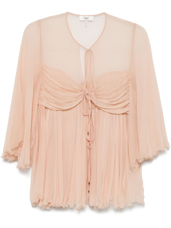 Chloè Pleated Silk Mousseline Top