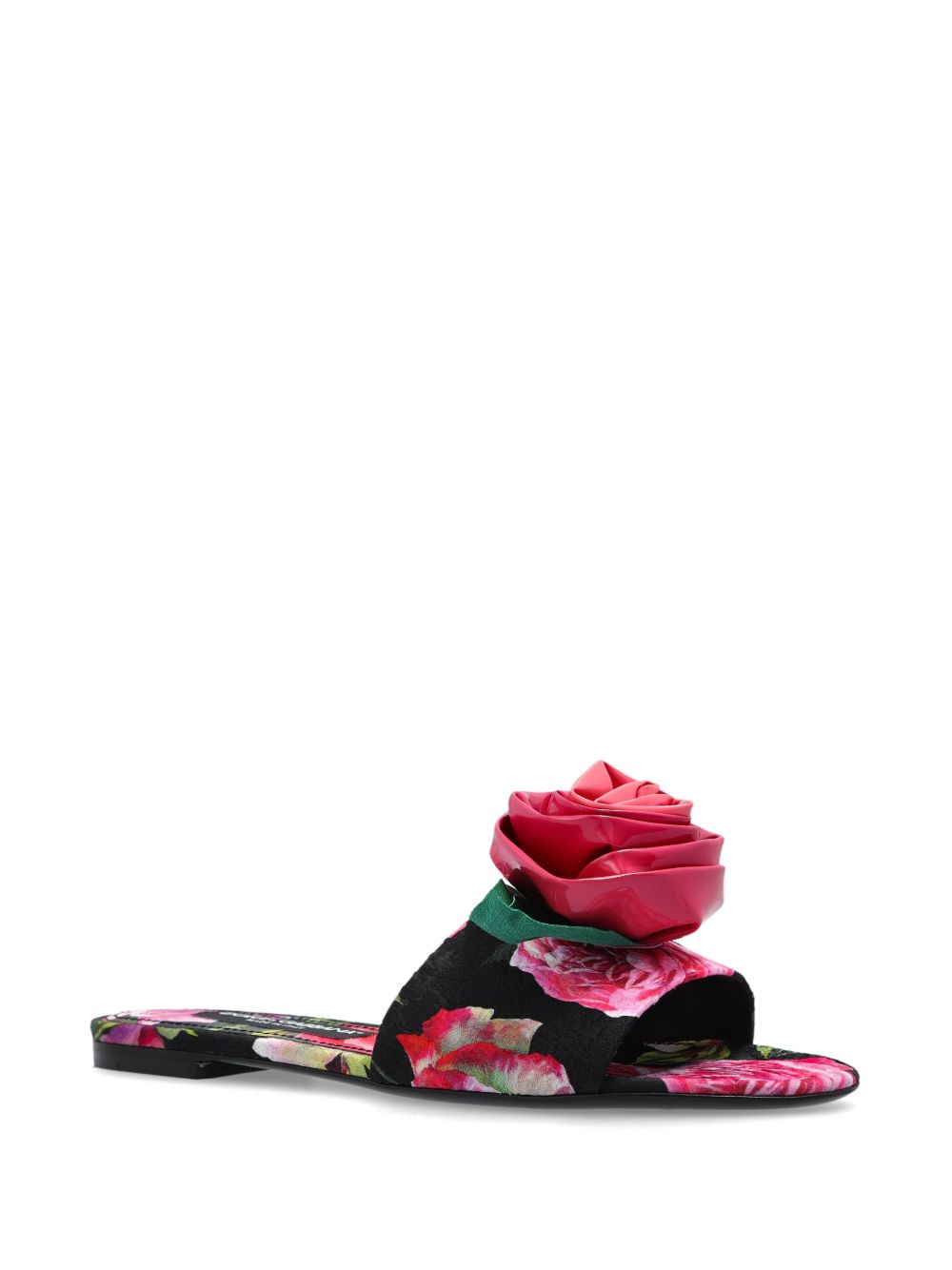 Dolce & Gabbana Rose-Print Slides with Floral Appliqué