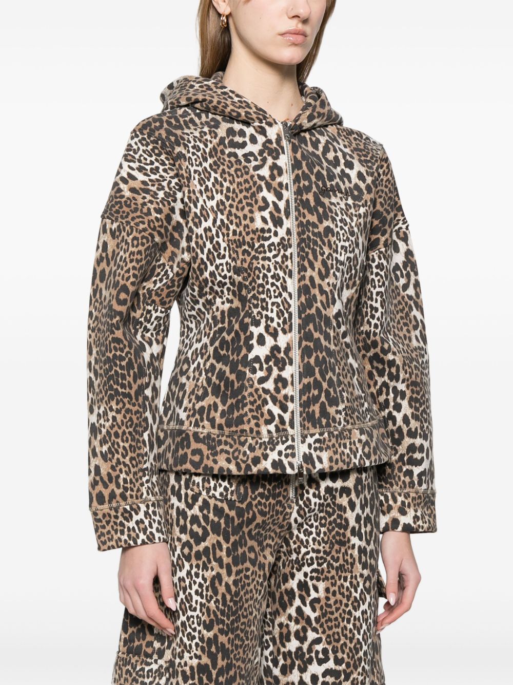 GANNI Leopard Print Zip-Up Hoodie