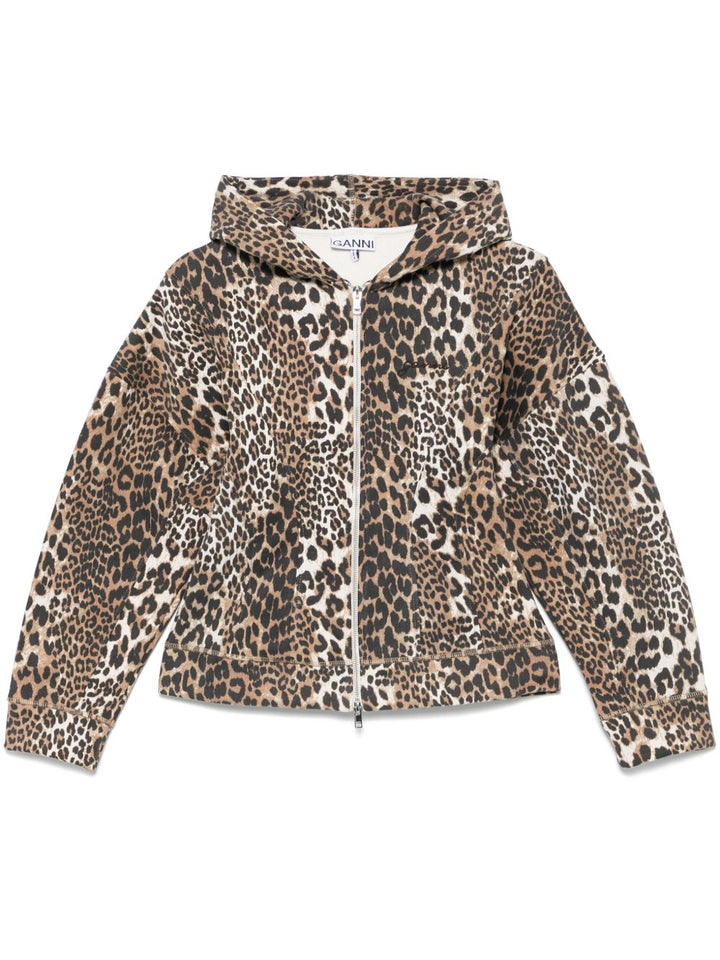 GANNI Leopard Print Zip-Up Hoodie