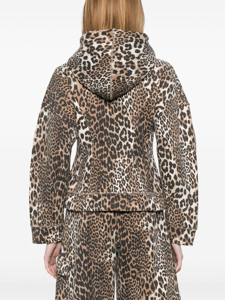 GANNI Leopard Print Zip-Up Hoodie