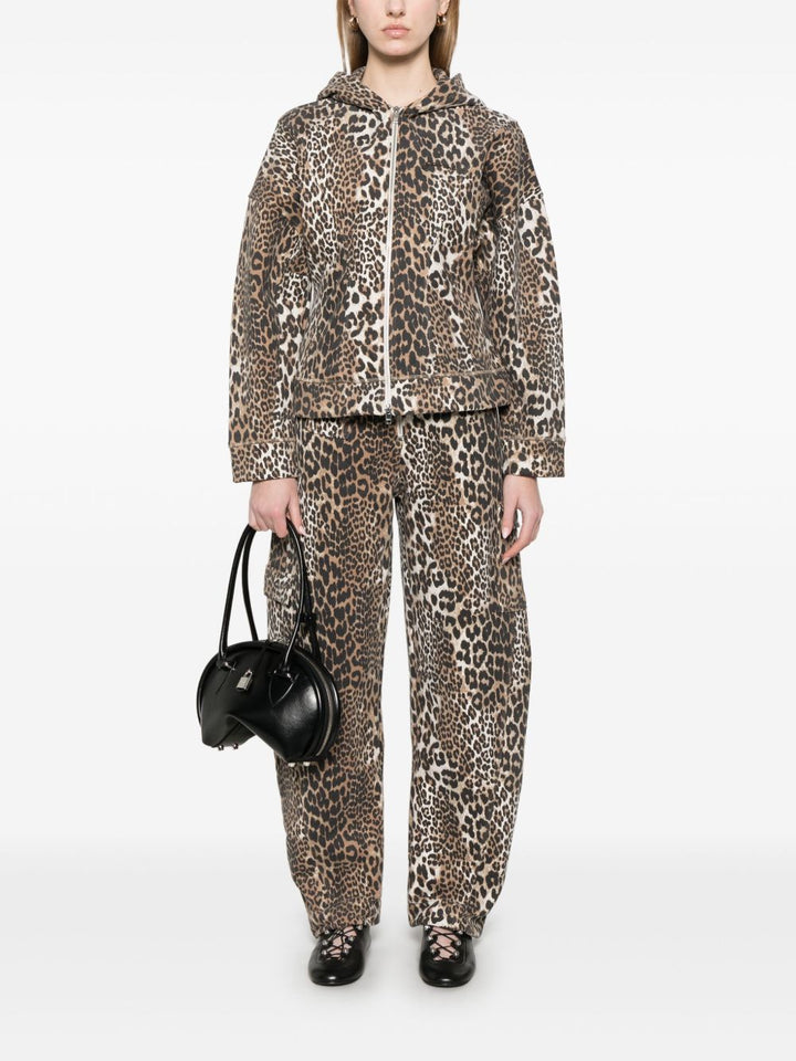 GANNI Leopard Print Zip-Up Hoodie
