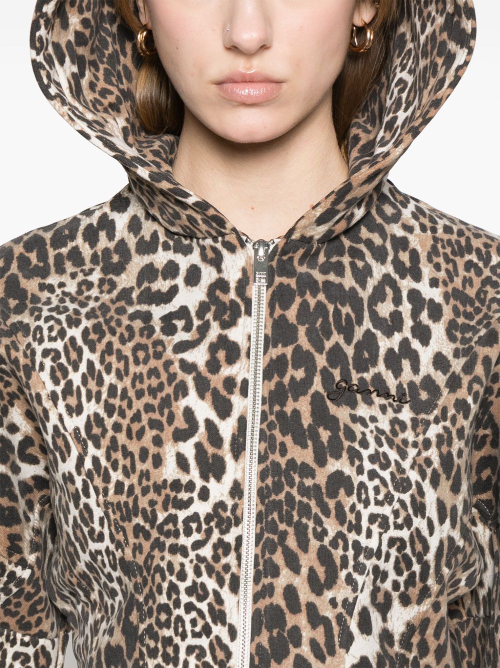 GANNI Leopard Print Zip-Up Hoodie
