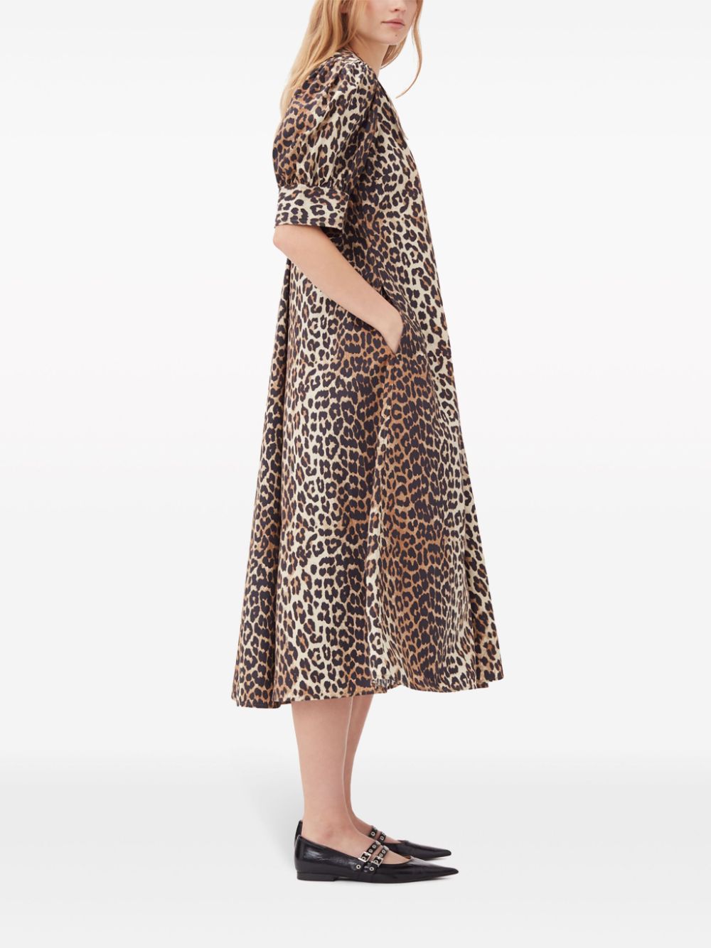 GANNI Midi leopard print Dress