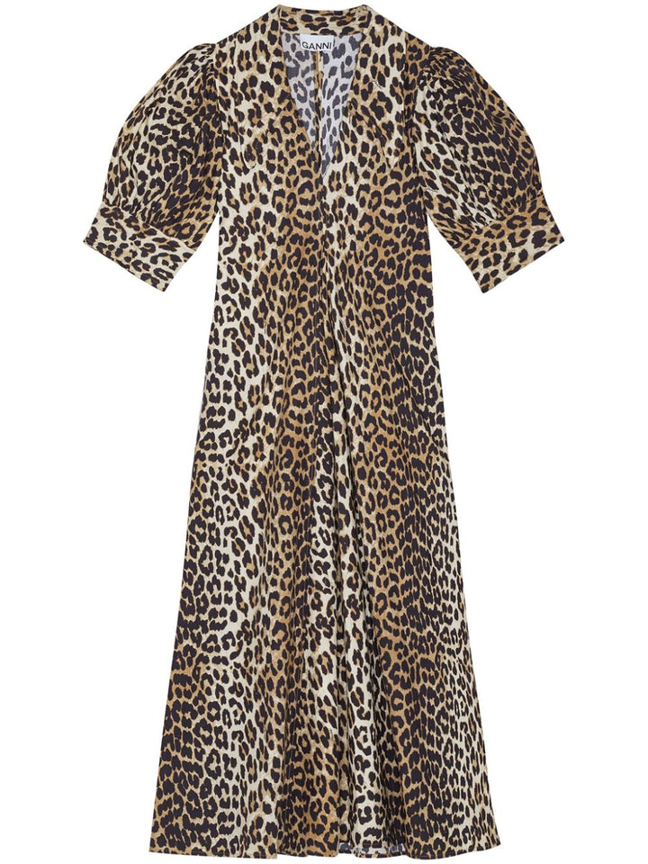 GANNI Midi leopard print Dress