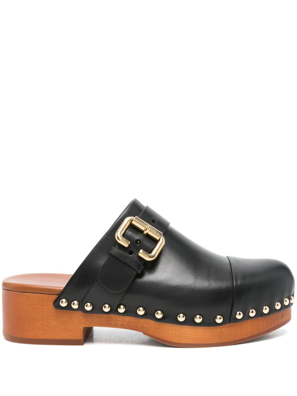 【CHLOE】CH25A12ZLT001 Jeannette カーフ×ウッド クロッグ Chloé Jeannette Wedge Clog in Black | Chloé US