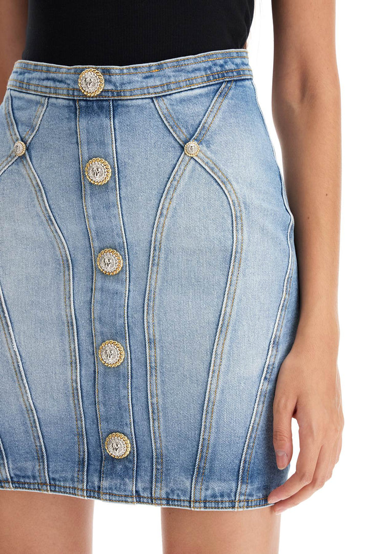 Balmain Mini Skirt With Double Chain Lion Button Details   Blue