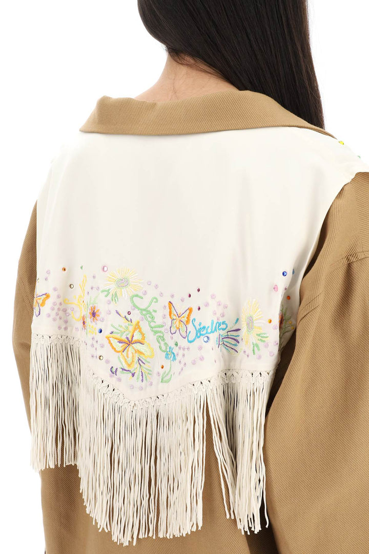 Siedres Overshirt With Embroidered Fringed Panel   Marrone