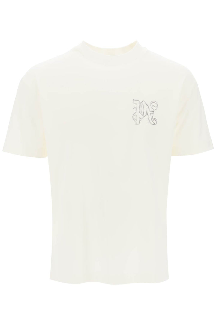 Palm Angels T Shirt With Studded Monogram   White