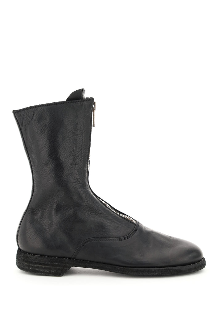 Guidi Front Zip Leather Ankle Boots   Black