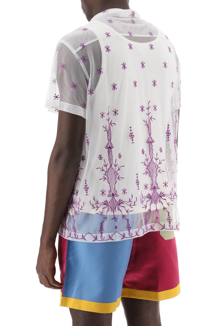 Bode Lavandula Bowling Shirt In Embroidered Tulle   Bianco