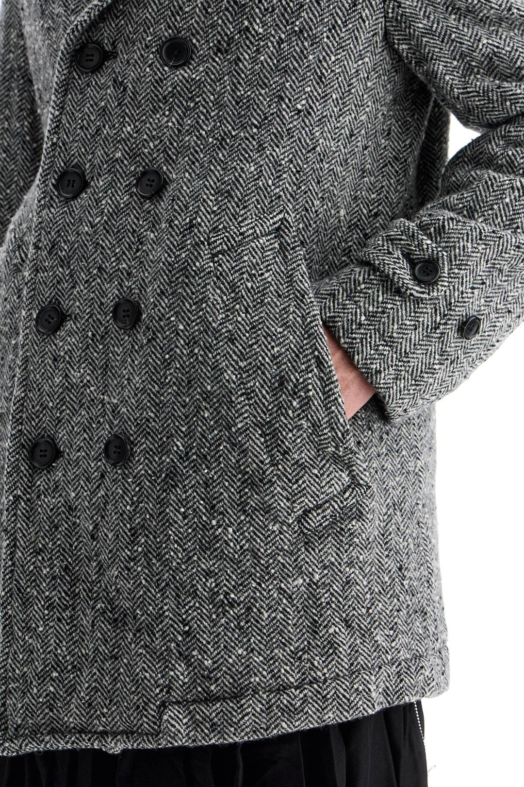 COMME DES GARCONS BLACK herringbone wool caban