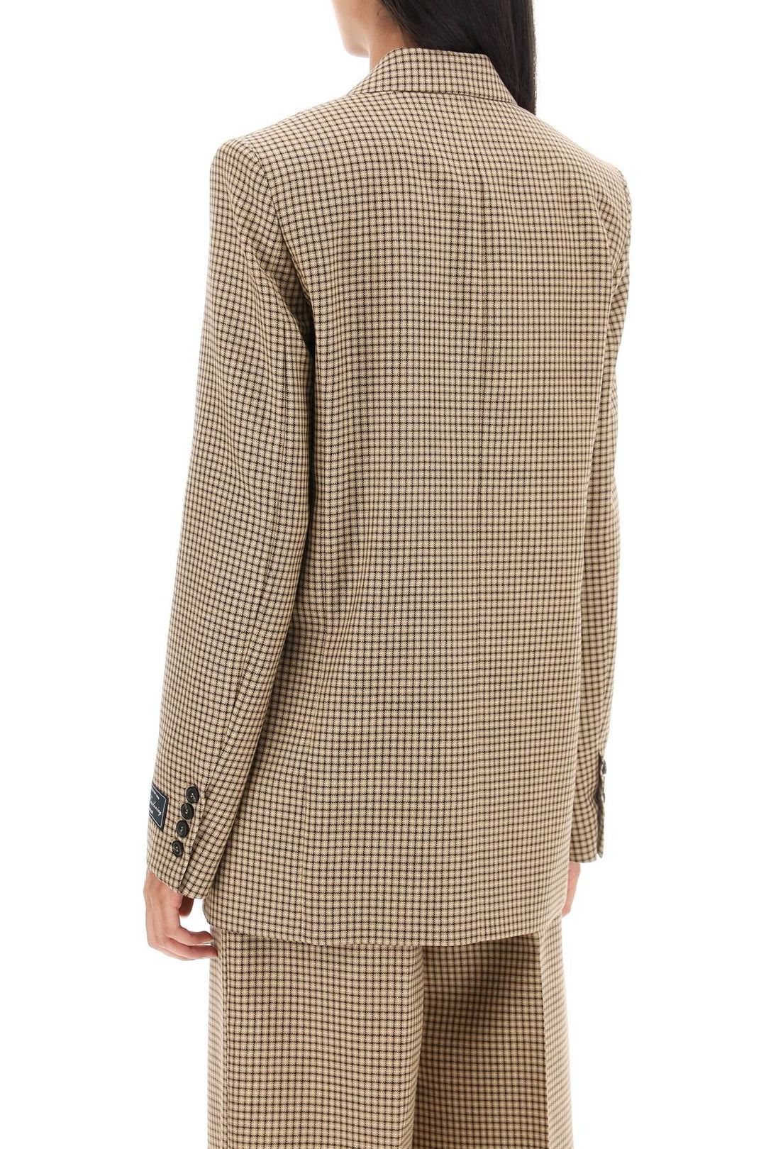 Msgm Check Motif Double Breasted Blazer   Beige