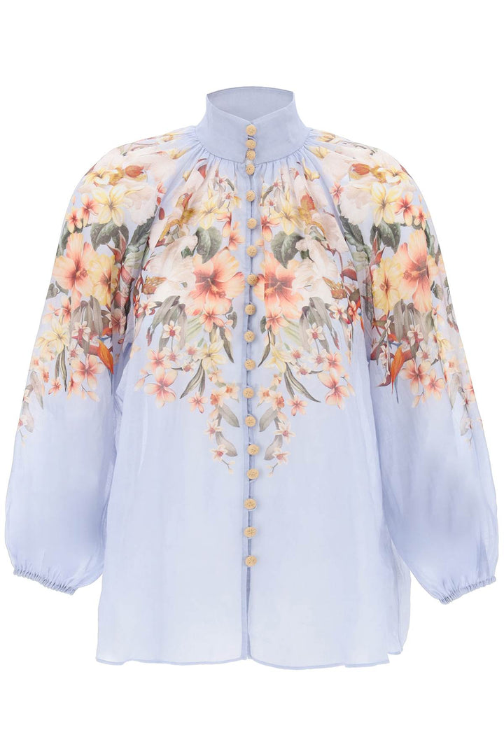 Zimmermann Lexi Billow Shirt With Floral Motif   Light Blue