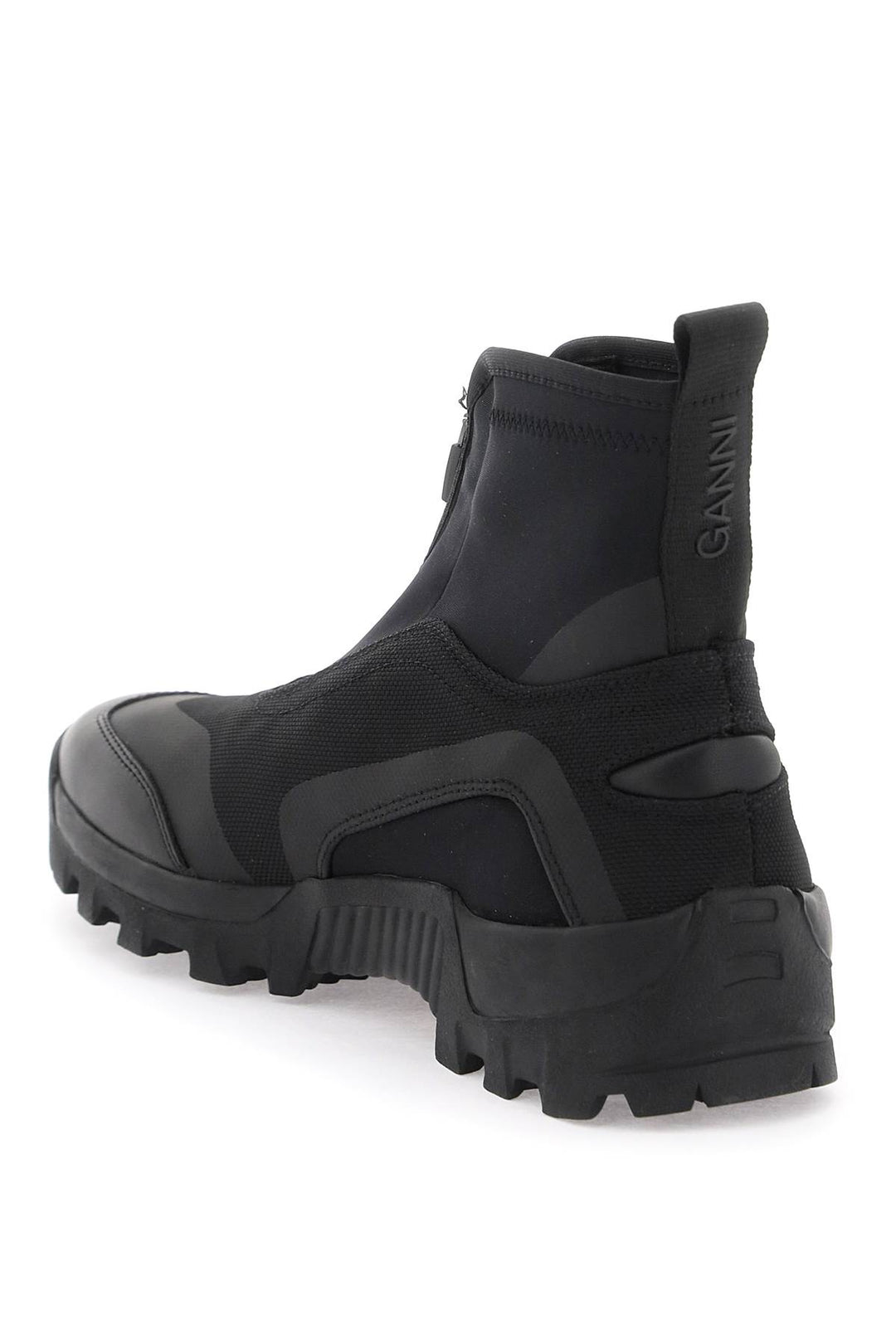 Ganni Layered Effect Technical Ankle Boots   Nero