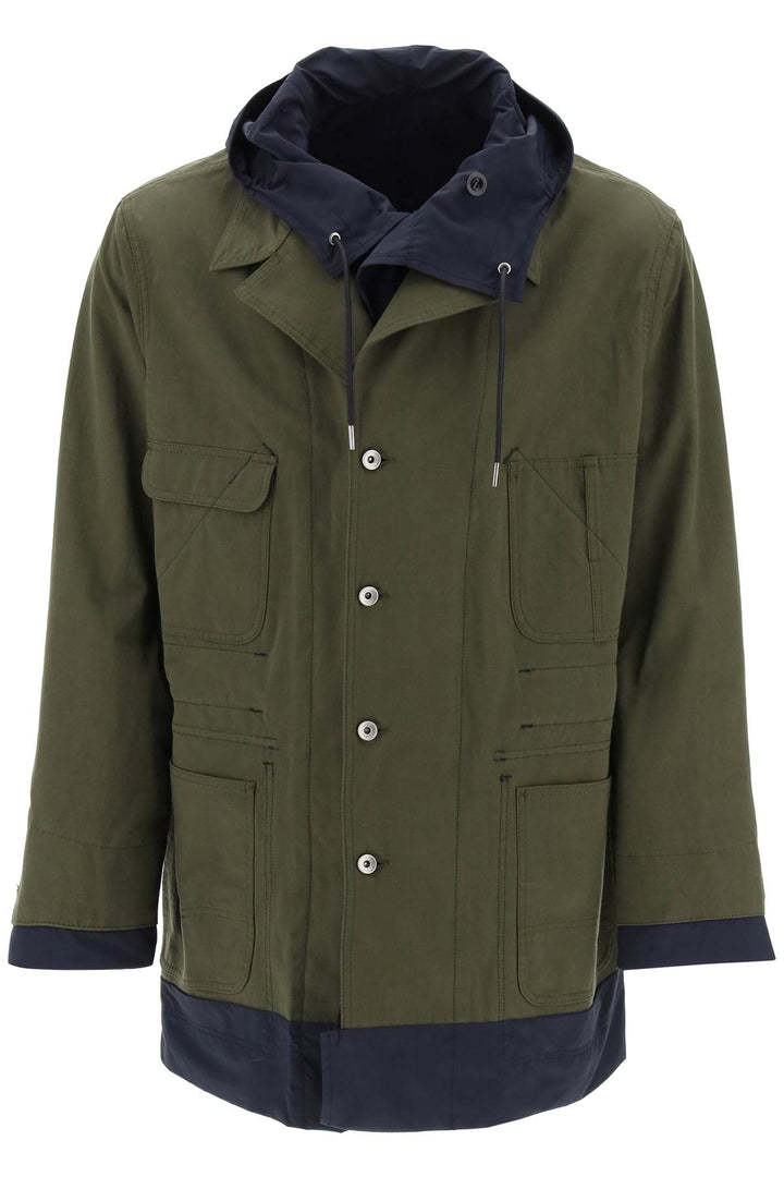 Sacai Reversible Cotton Blend Overcoat With   Blu