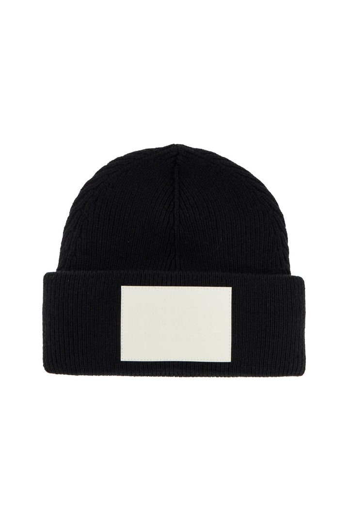 Mm6 Maison Margiela Wool Beanie Hat With Large Logo Patch   Black