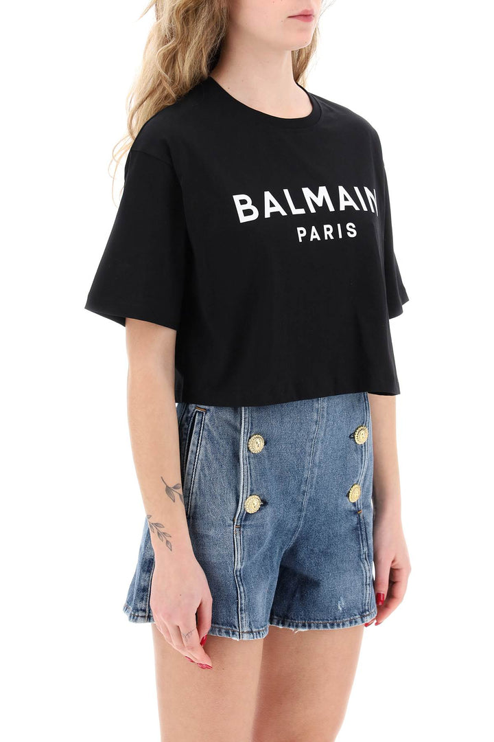 Balmain Logo Print Boxy T Shirt   Black