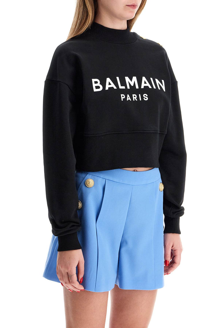 Balmain Cropped Sweatshirt With Buttons   Black