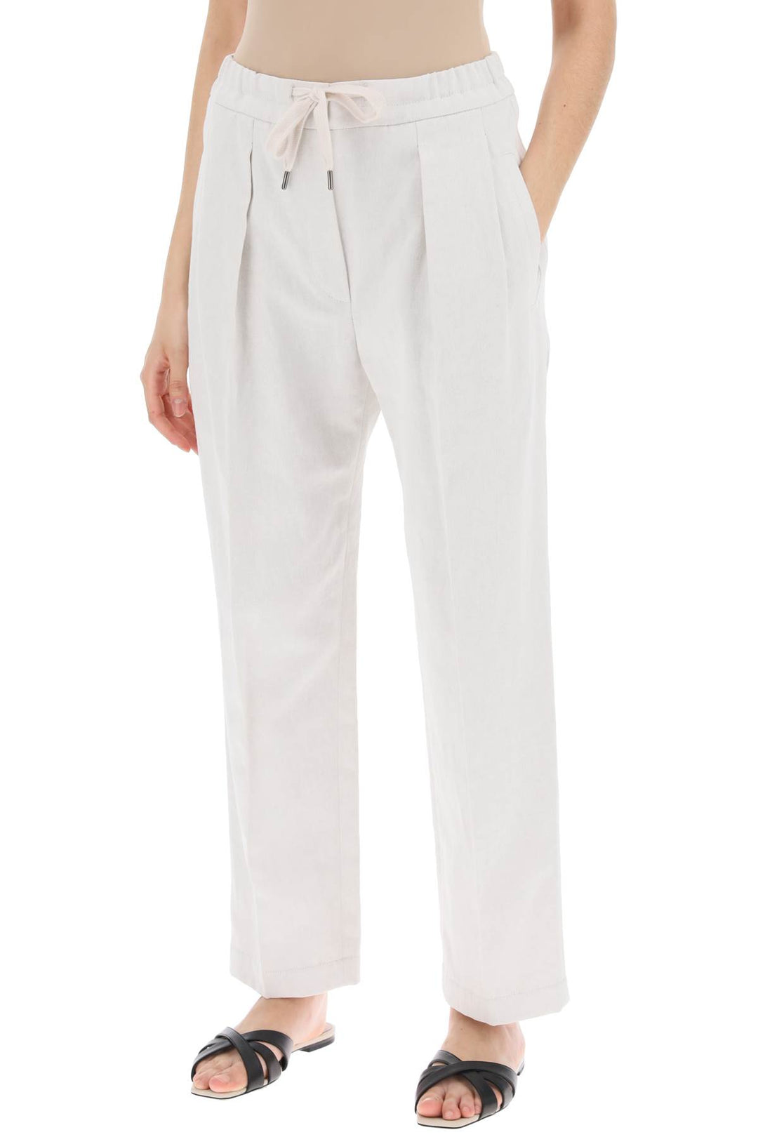 Brunello Cucinelli Cotton And Linen Slouchy Pants   White