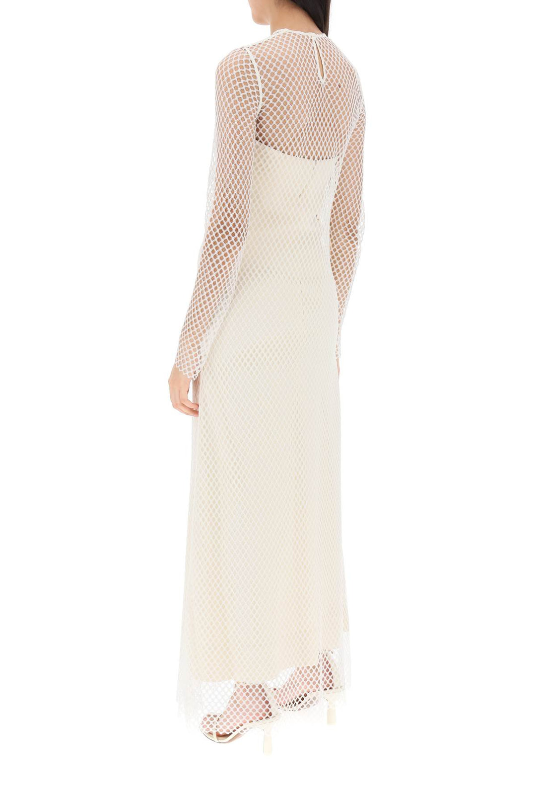 Toteme Layered Maxi Dress In Fishnet Lace   Bianco
