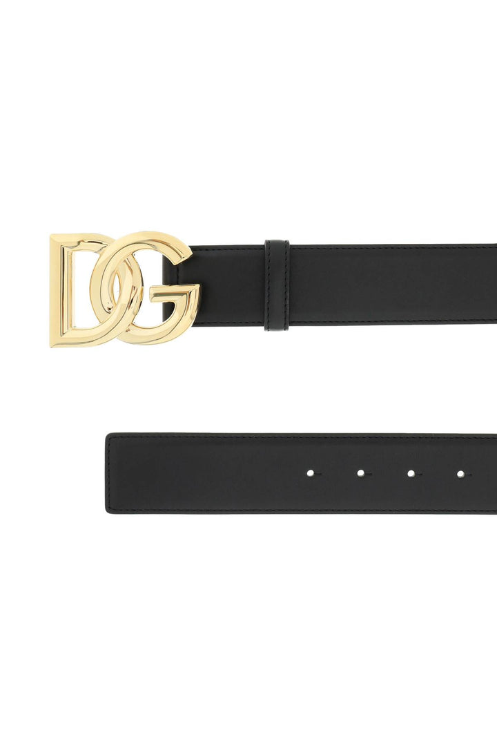 Dolce & Gabbana Leather Belt With Logo Buckle   Nero