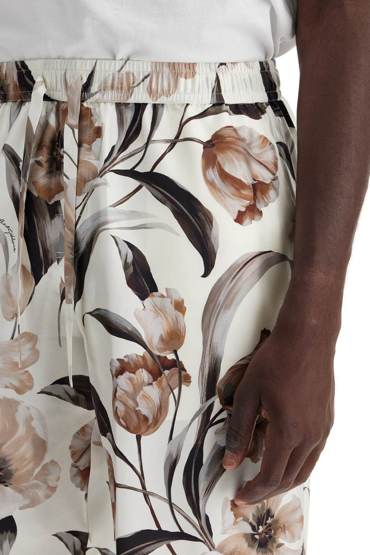 Dolce & Gabbana Silk Bermuda Shorts With Floral Print Set   White
