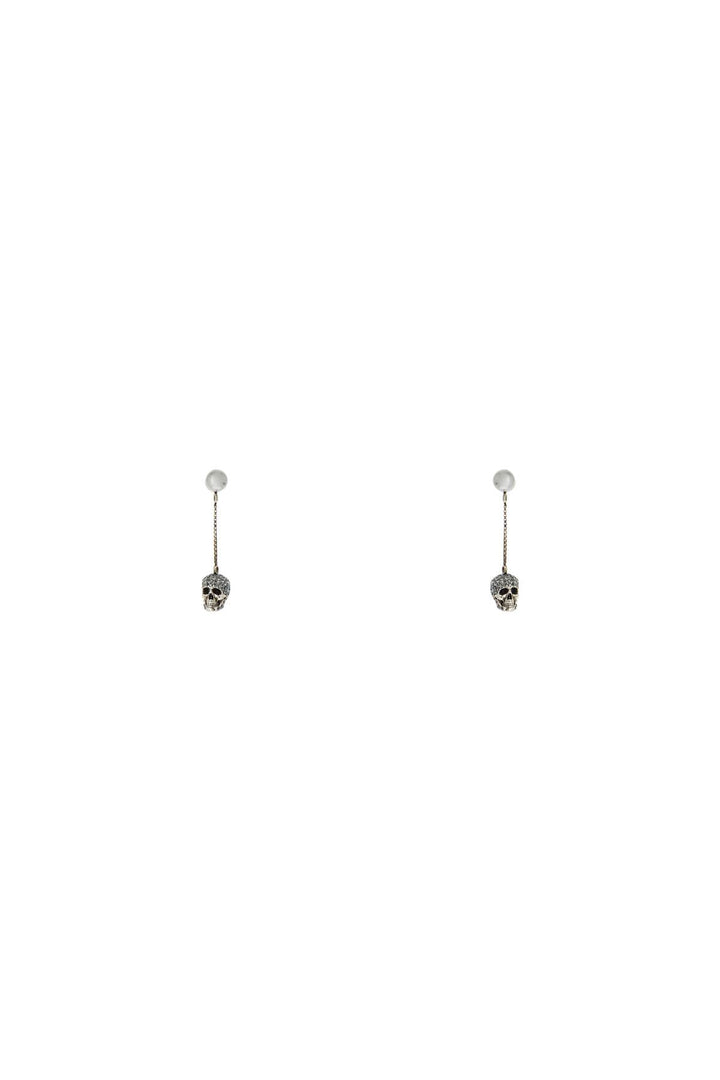 Alexander Mcqueen Skull Earrings With Pavé And Chain   Grey