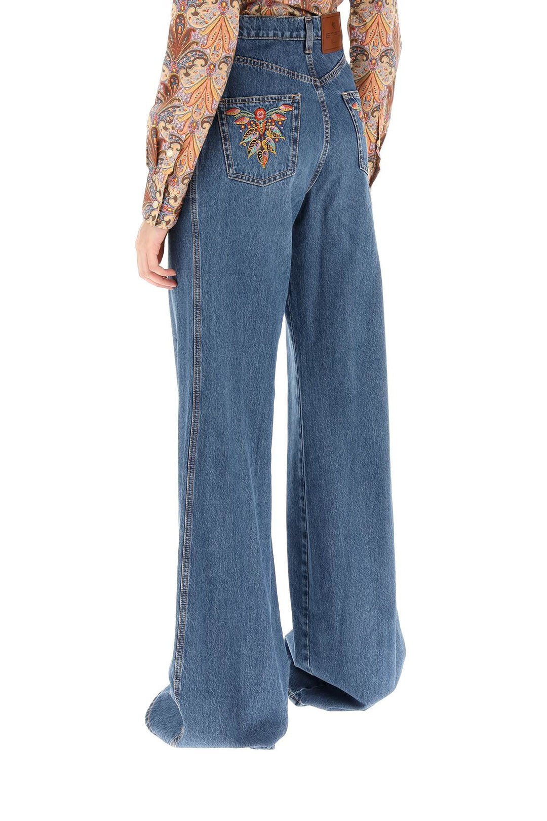 Etro Jeans With Back Foliage Embroidery   Light Blue