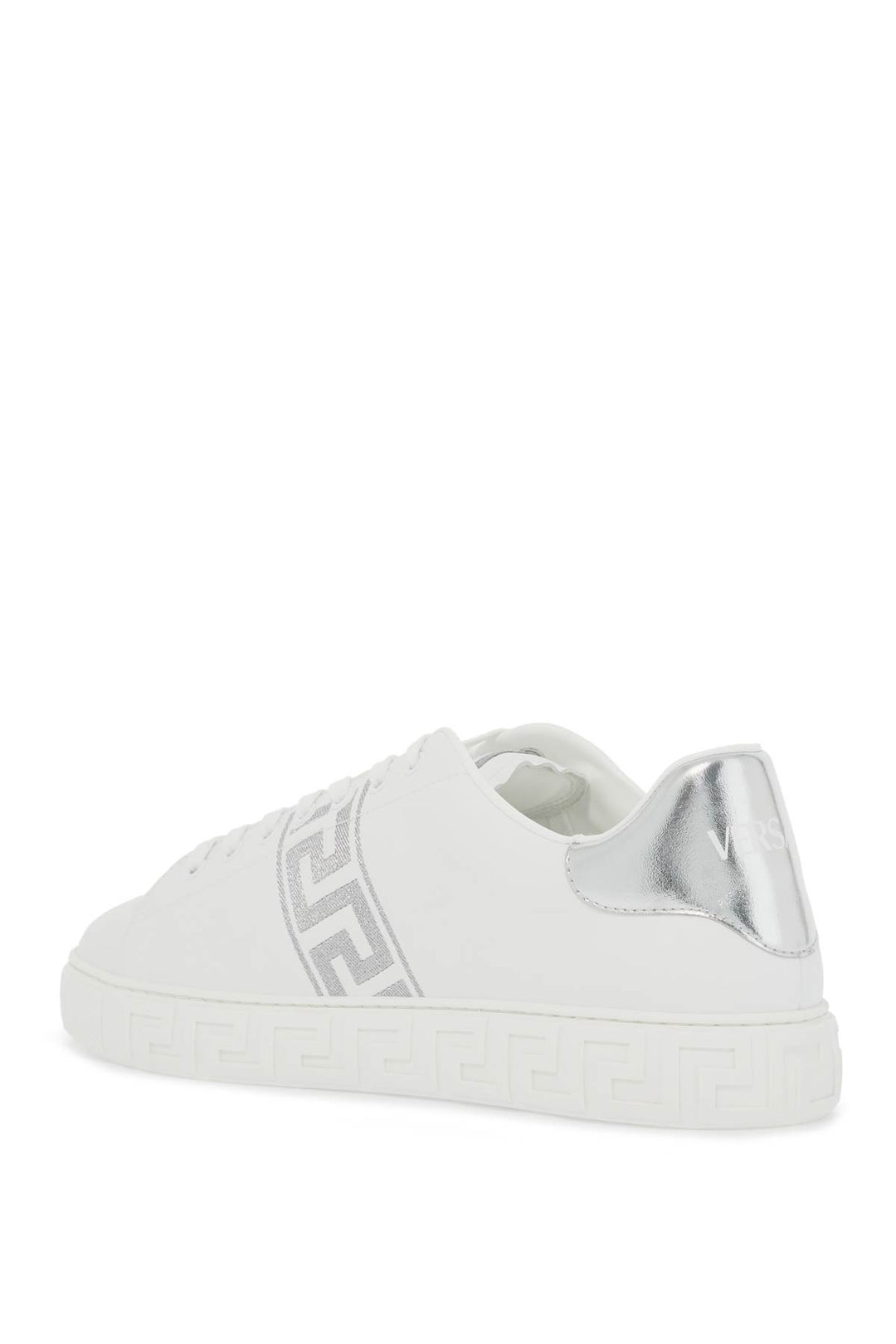 Versace Embroidered Greek Pattern Sneakers In   White
