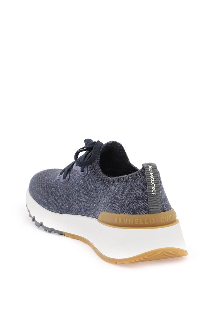 Brunello Cucinelli Knit Chine Sneakers In   Blue