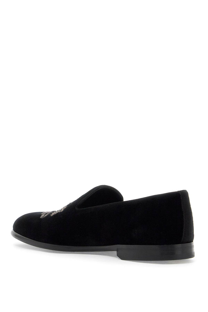 Dolce & Gabbana Embroidered Velvet Loafers   Black