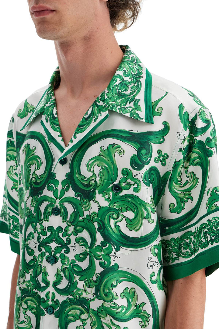 Dolce & Gabbana Hawaii Silk Twill Maiolica Print Shirt   Green