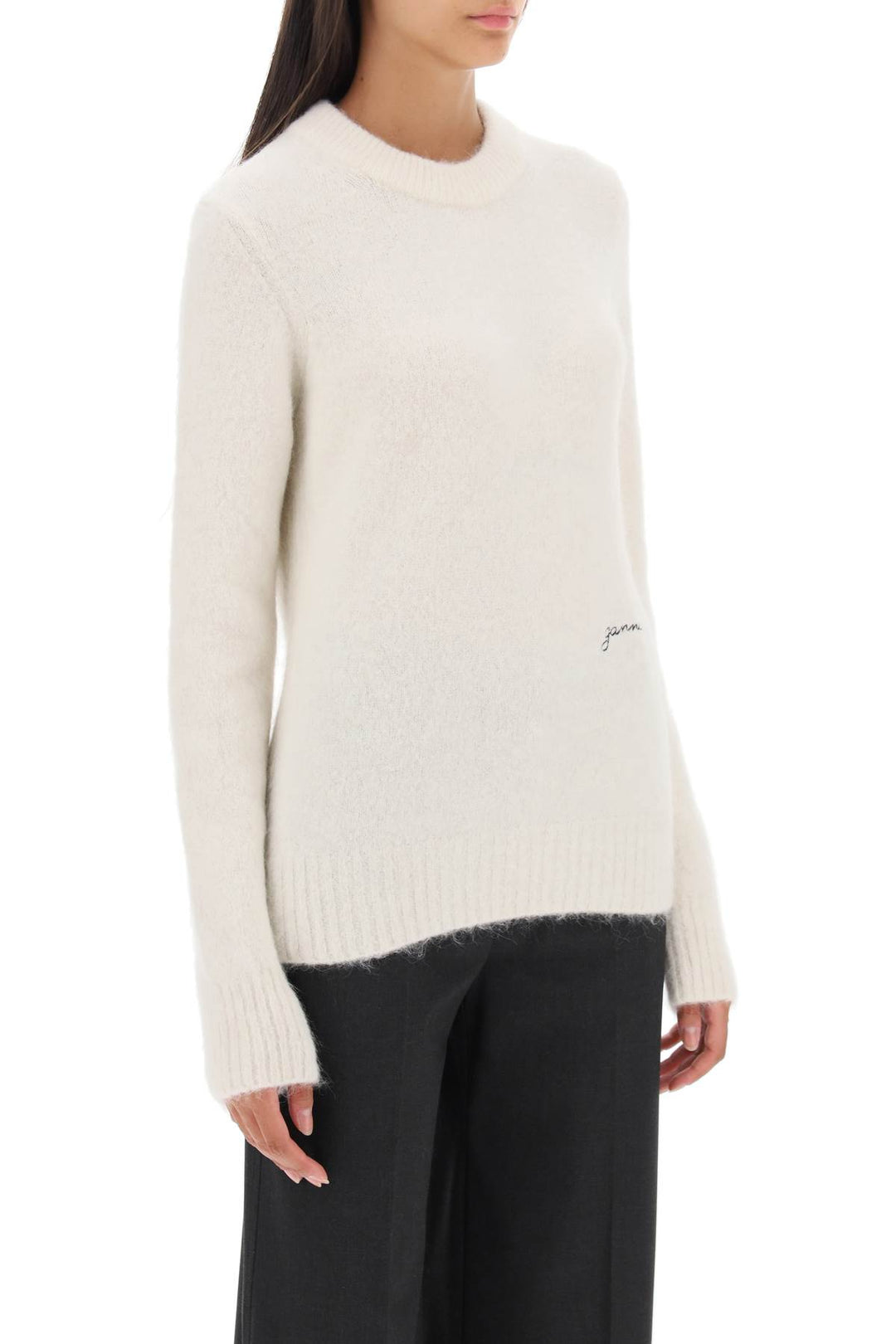 Ganni Sweater In Brushed Alpaca Blend   Bianco