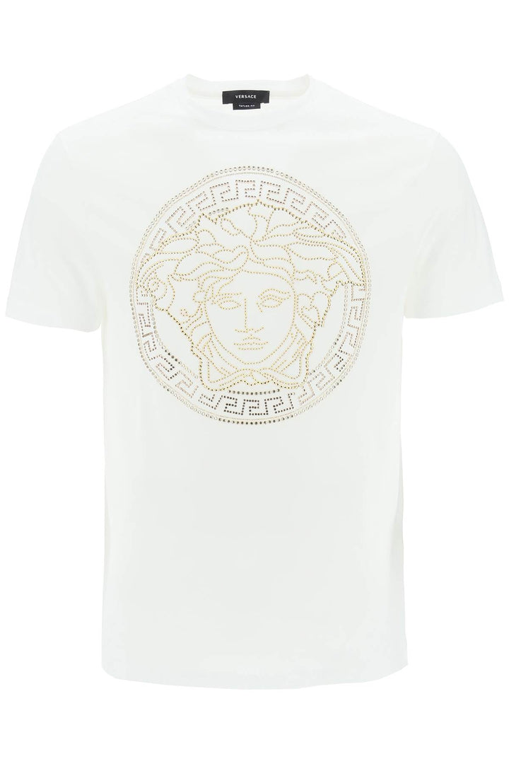 Versace Medusa Studded Taylor Fit T Shirt   Bianco