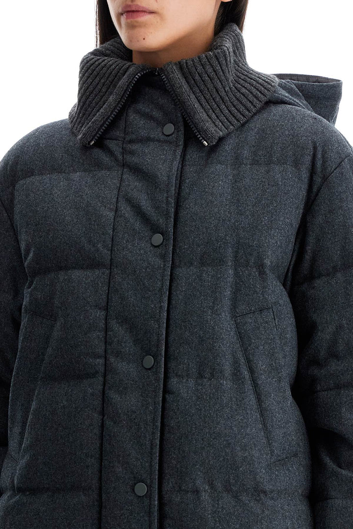 Brunello Cucinelli Woolen Down Jacket With Hood   Grey