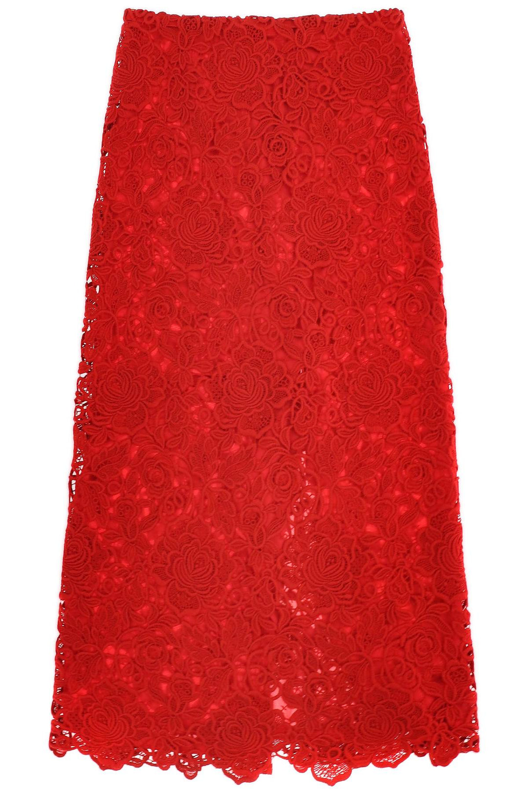 Valentino Garavani Floral Guipure Lace Pencil Skirt   Rosso