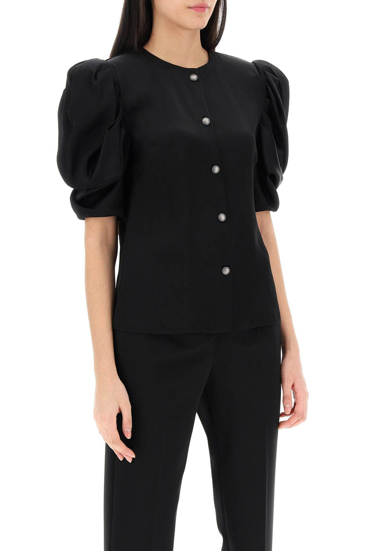 Alessandra Rich Envers Satin Blouse With Bouffant Sleeves   Nero