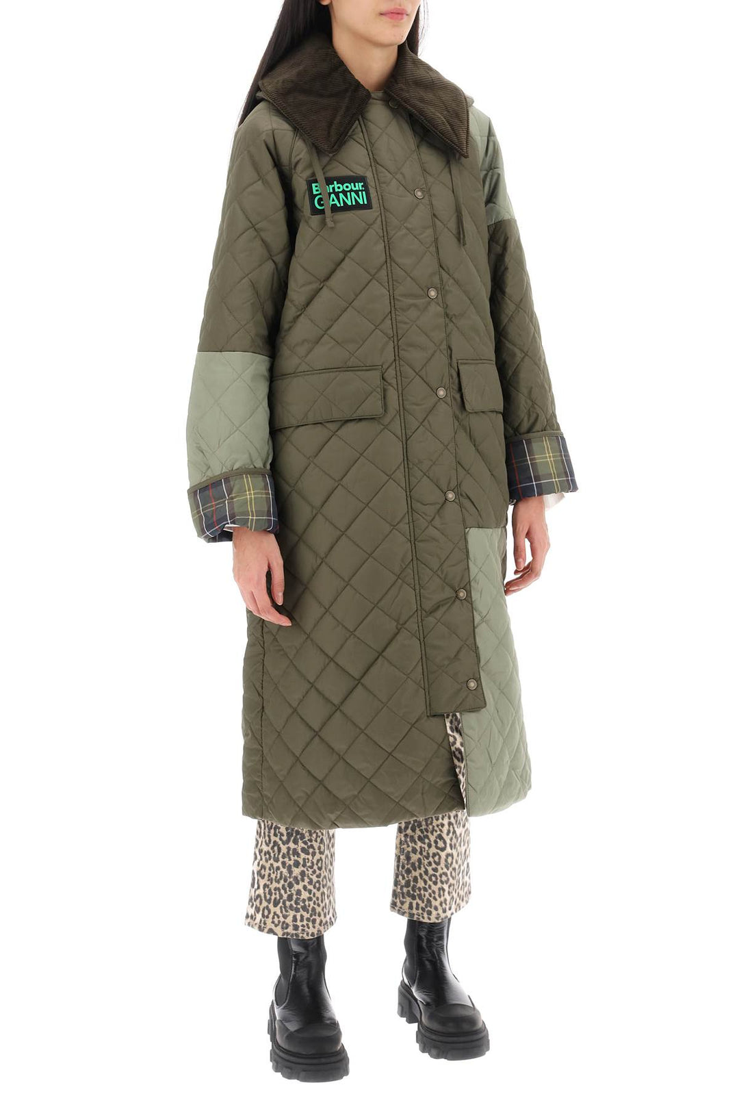 Barbour X Ganni Burghley Quilted Trench Coat   Verde