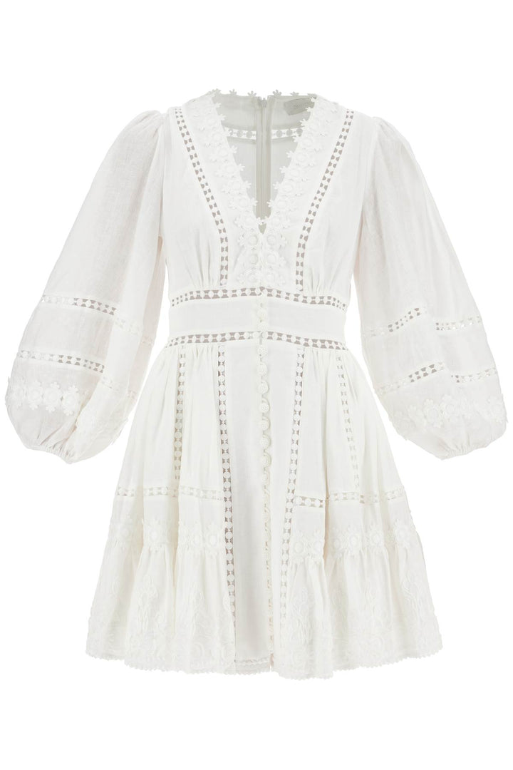 Zimmermann             Short Dress With Cutwork Embroidery Details   White