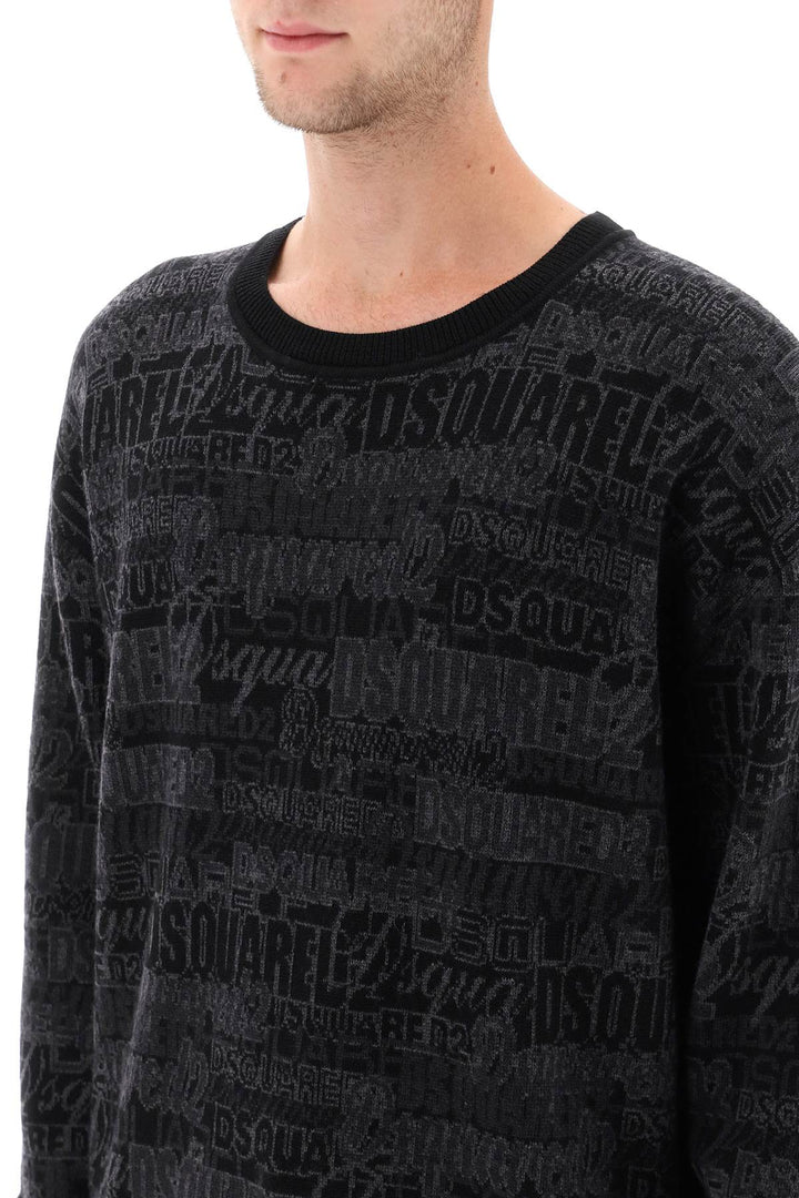 Dsquared2 Wool Sweater With Logo Lettering Motif   Grigio