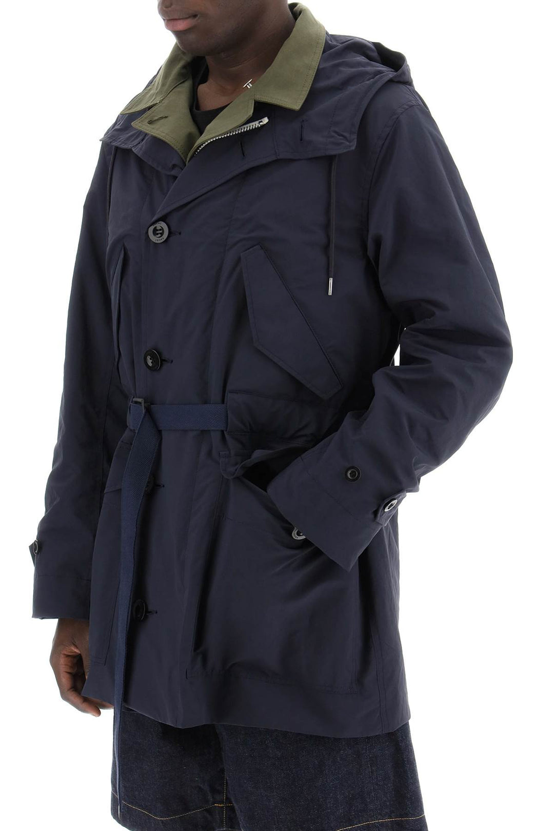 Sacai reversible cotton blend overcoat with