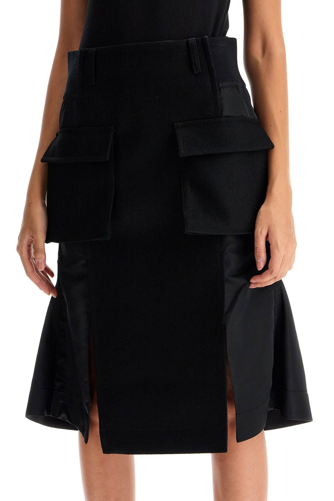 Sacai hybrid nylon and wool skirt