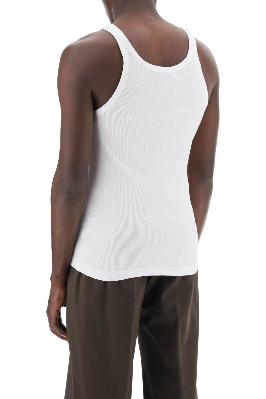 Dolce & Gabbana Replace With Double Quoteribbed Slim Shoulder Tank Top   White