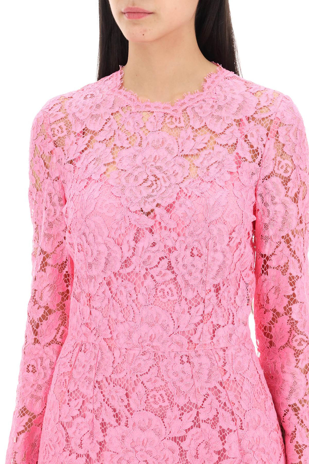 Dolce & Gabbana Midi Dress In Floral Cordonnet Lace   Rosa