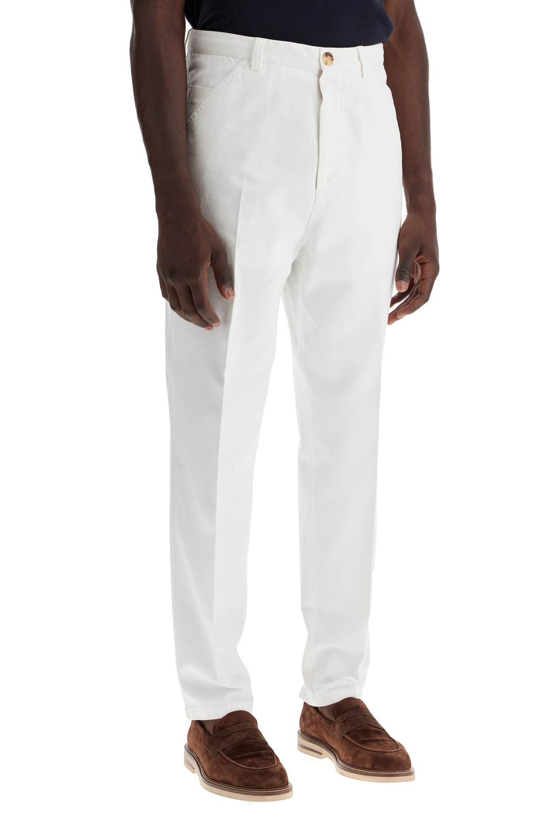 Brunello Cucinelli Twill Gabardine Trousers With Garment   White