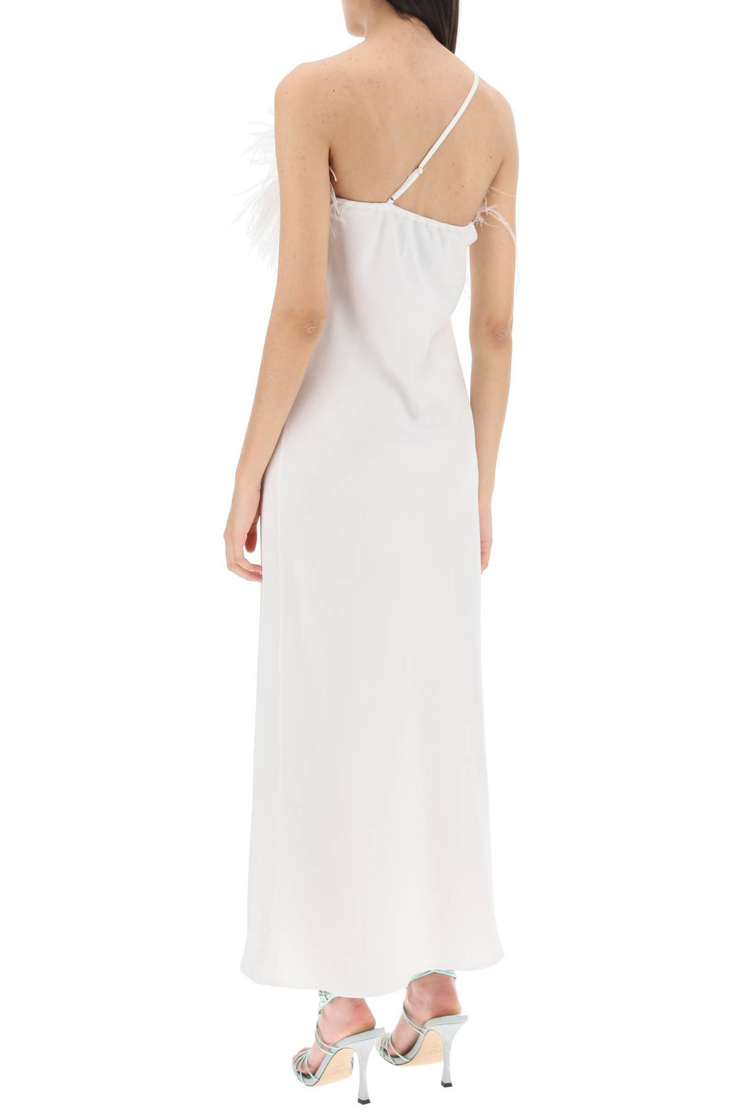 Art Dealer 'Ember' Maxi Dress In Satin With Feathers   Bianco