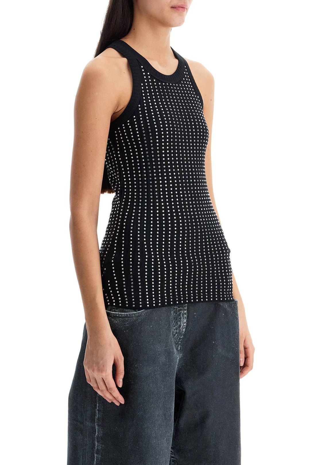 The Attico strass embellished black tank top