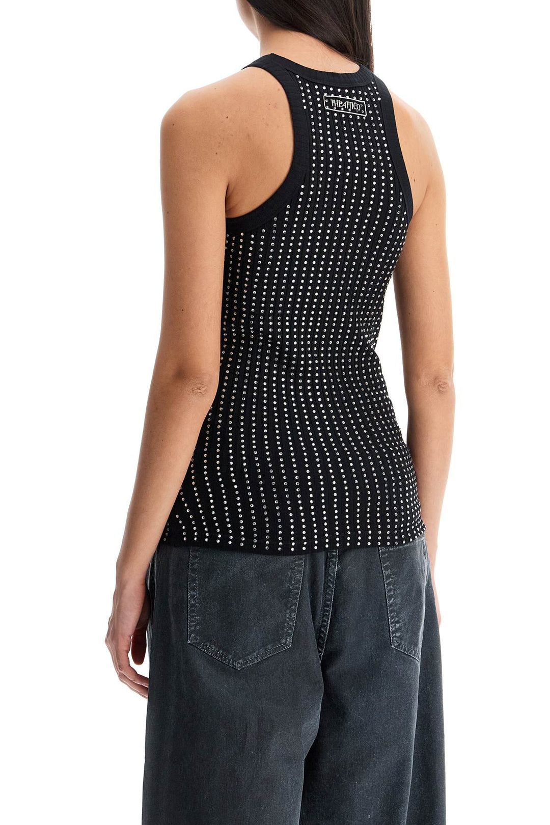 The Attico strass embellished black tank top